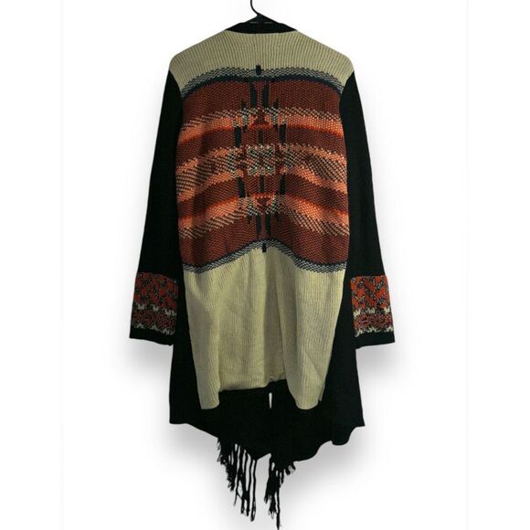 Miss Me western Aztec fringe chunky knit boho sweater cardigan sz M southwestern - Picture 3 of 4